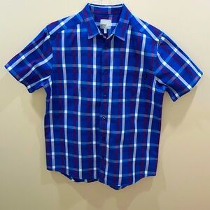 WESC Men’s Blue and Red Plaid Short Sleeve Button Down. Large.